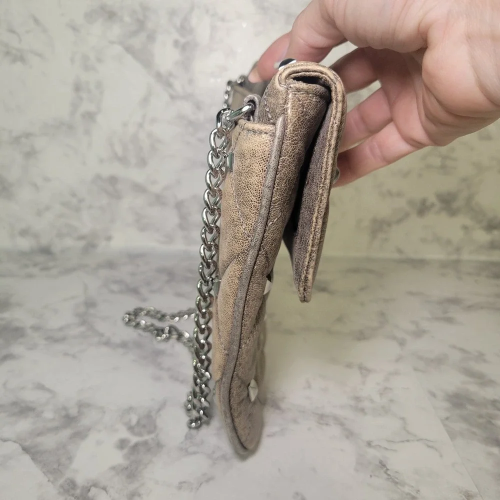 Michael Kors Sloan Metallic Bronze‎ Quilted Leather Studded Chain Crossbody Bag